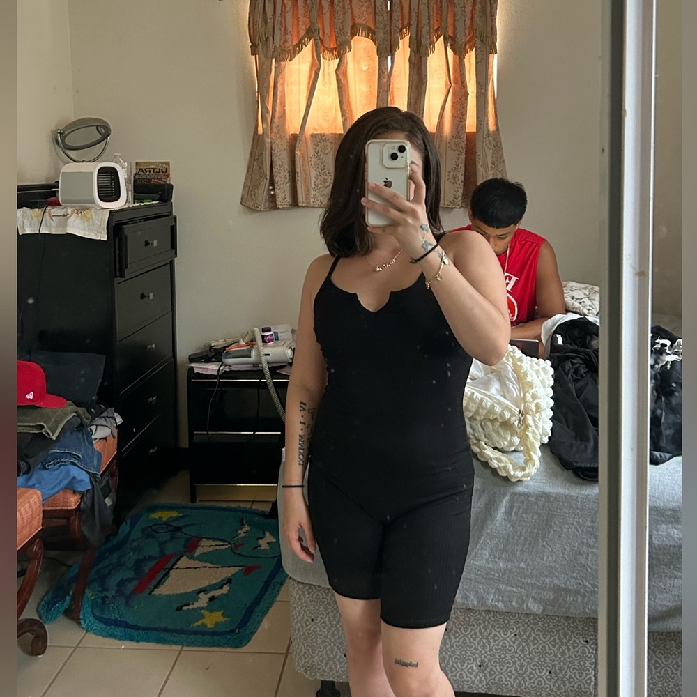 black ribbed romper